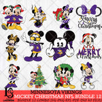 Minnesota Vikings MICKEY CHRISTMAS NFL Bundle 12 Svg Eps Dxf Png File, Digital Download, Instant Download