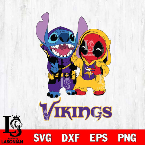 Minnesota Vikings Stitch And Deadpool Cute Svg Eps Dxf Png File, Digital Download, Instant Download