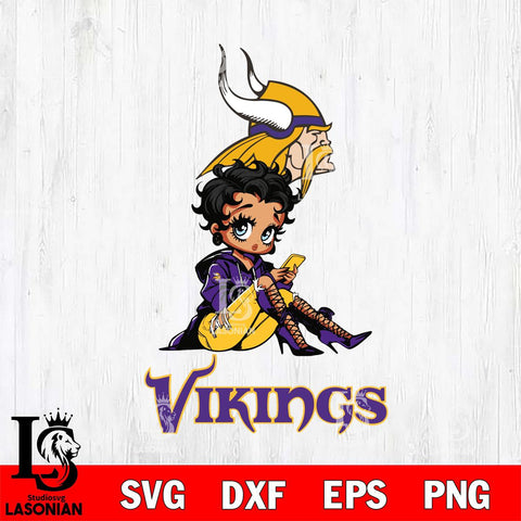 Minnesota Vikings Style Black Fan Girl Betty Boop Svg Eps Dxf Png File, Digital Download, Instant Download