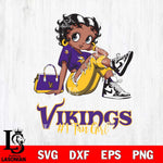 Minnesota Vikings #1 Black Fan Girl Betty Boop Svg Eps Dxf Png File, Digital Download, Instant Download