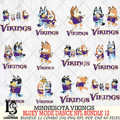 Minnesota Vikings  Bluey Dance NFL Bundle 12 SVG Eps Dxf Png File, Digital Download, Instant Download