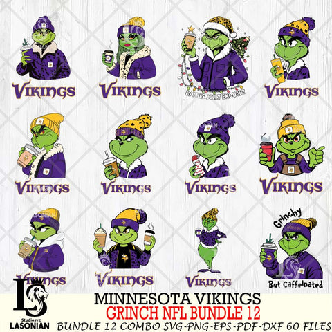 Minnesota Vikings  Grinch NFL Bundle 12 SVG Eps Dxf Png File, Digital Download, Instant Download