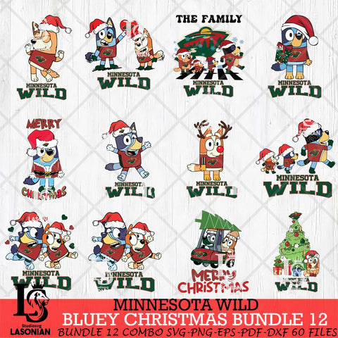 Minnesota Wild Bluey Happy Christmas Bundle 12 Svg Eps Dxf Png File, Digital Download