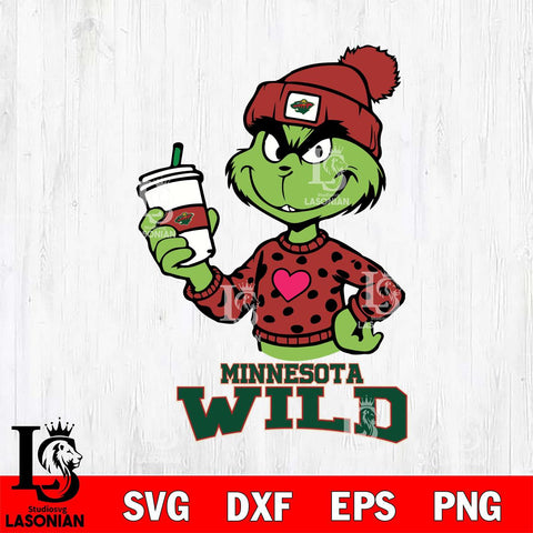 Minnesota Wild Boujee Grinch Heart Christmas Cut Files, Cricut,Christmas Svg Dxf Eps Png file , Digital Download