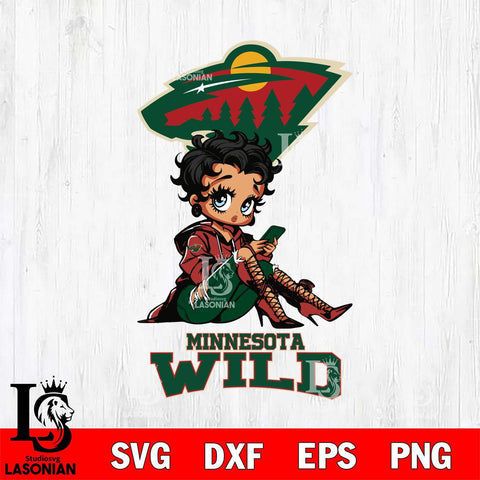 Minnesota Wild Style Black Fan Girl Betty Boop, Svg Eps Dxf Png File, Digital Download