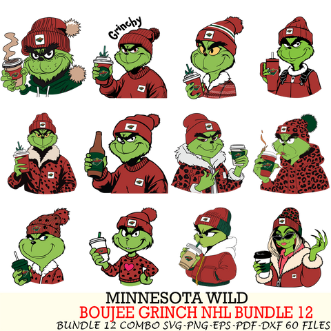 Minnesota Wild  Boujee Grinch NHL Bundle 12 SVG Eps Dxf Png File, Digital Download, Instant Download