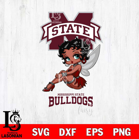 Mississippi State Bulldogs Beauty Black Fairy Betty Boop, Svg Eps Dxf Png File, Digital Download