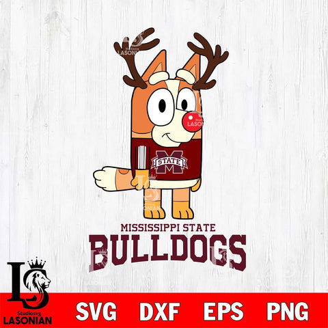 Mississippi State Bulldogs Bluey Chilli Christmas Deer Svg Eps Dxf Png File, Digital Download