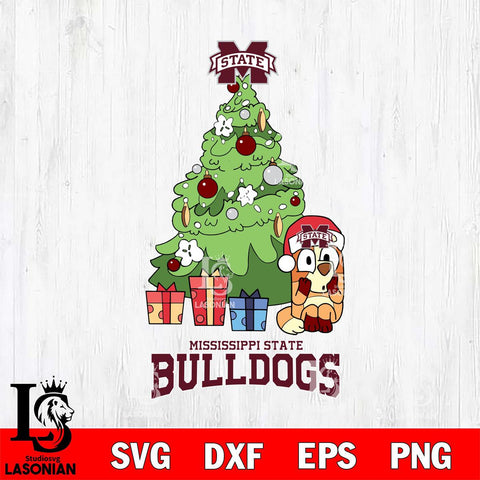 Mississippi State Bulldogs Bluey Chilli Christmas Tree Svg Eps Dxf Png File, Digital Download