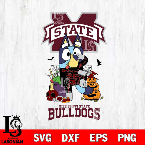 Mississippi State Bulldogs Bluey Halloween NCAA 2 Svg Eps Dxf Png File, Digital Download, Instant Download