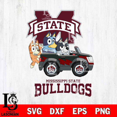 Mississippi State Bulldogs Bluey friends car Svg Eps Dxf Png File, NCAA svg, Digital Download, Instant Download