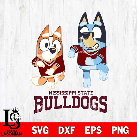 Mississippi State Bulldogs Bluey with Chilli Dance Svg Eps Dxf Png File, Digital Download, Instant Download