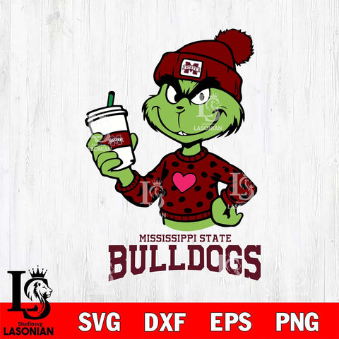 Mississippi State Bulldogs Boujee Grinch Heart Christmas Cut Files Cricut, Svg Dxf Eps Png file, Digital download , Silhouette