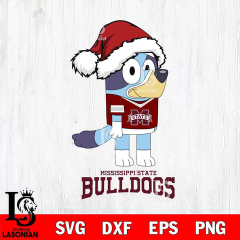 Mississippi State Bulldogs Christmas Bluey Hat Cut Files,Bluey Cricut,Christmas Svg , Bluey svg , Digital Download, dxf eps png pdf file