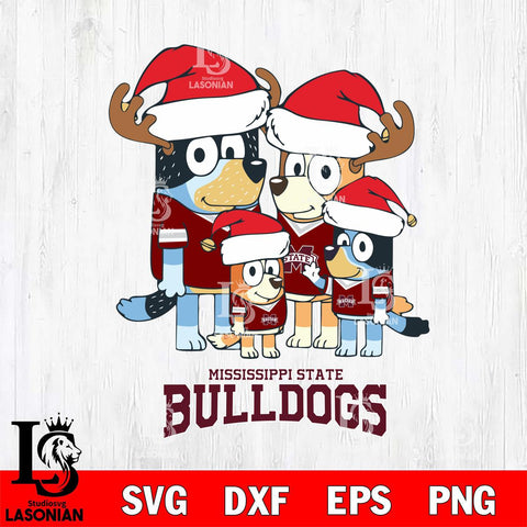 Mississippi State Bulldogs Christmas Bluey Santa Family Cut Files,Bluey Cricut,Christmas Svg , Bluey svg , Digital Download, dxf eps png pdf file