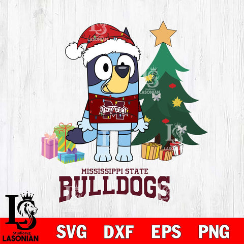 Mississippi State Bulldogs Christmas Bluey Tree Sport Cut Files,Bluey Cricut,Christmas Svg , Bluey svg , Digital Download, dxf eps png pdf file