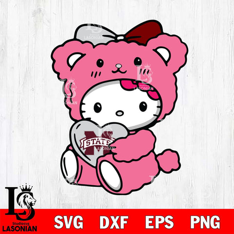 Mississippi State Bulldogs Cute Hello Kitty 3 Svg Eps Dxf Png File, Digital Download, Instant Download