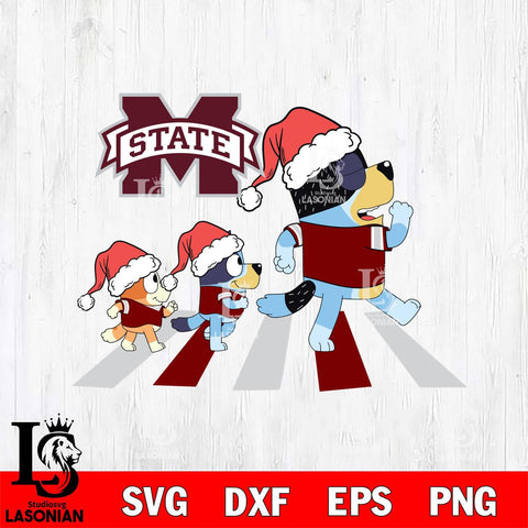 Mississippi State Bulldogs Family Bluey Walking Christmas Svg Eps Dxf Png File, Digital Download, Instant Download