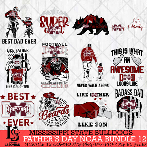 Mississippi State Bulldogs Fathers Day NCAA Bundle 12 Svg Eps Dxf Png File, Digital Download, Instant Download