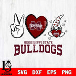 Mississippi State Bulldogs Gnomes Peace & Love Svg Eps Dxf Png File, Digital Download, Instant Download