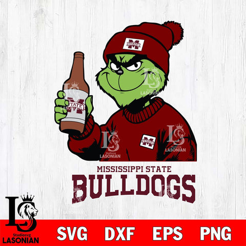 Mississippi State Bulldogs Grinch Drinking Beer Christmas Cut Files Cricut, Svg Dxf Eps Png file, Digital download , Silhouette