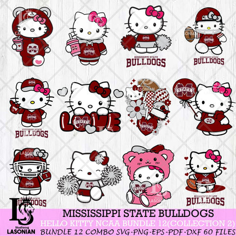 Mississippi State Bulldogs Hello Kitty Bundle 12 SVG Svg Eps Dxf Png File, Digital Download, Instant Download