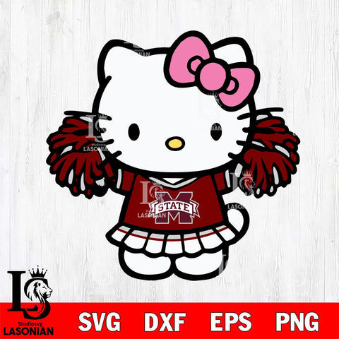 Mississippi State Bulldogs Hello Kitty Cheerleader 3 Svg Eps Dxf Png File, Digital Download, Instant Download