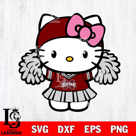 Mississippi State Bulldogs Hello Kitty Cheerleader 5 Svg Eps Dxf Png File, Digital Download, Instant Download