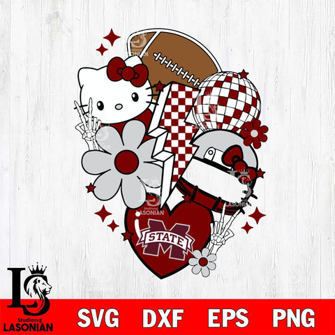 Mississippi State Bulldogs Hello Kitty NCAA 2 Svg Eps Dxf Png File, Digital Download, Instant Download