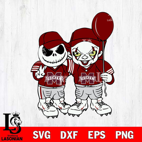 Mississippi State Bulldogs Jack Skellington And Pennywise Football Svg Eps Dxf Png File, NCAA svg, Digital Download, Instant Download