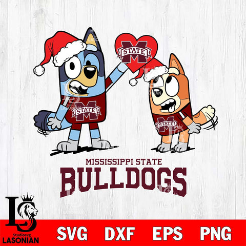 Mississippi State Bulldogs Love Bluey Christmas Svg Eps Dxf Png File, Digital Download