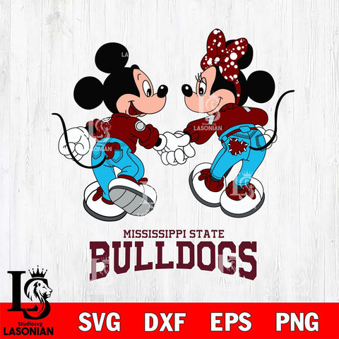 Mississippi State Bulldogs Mickey Minnie Valentine Rugby Svg Eps Dxf Png File, Digital Download ,Instant Download, Cricut File