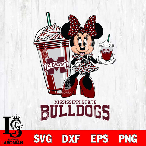 Mississippi State Bulldogs Minnie Mouse Fan And Coffee Svg Eps Dxf Png File, Digital Download, Instant Download