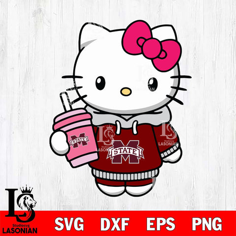 Mississippi State Bulldogs Pretty Hello Kitty Svg Eps Dxf Png File, Digital Download, Instant Download