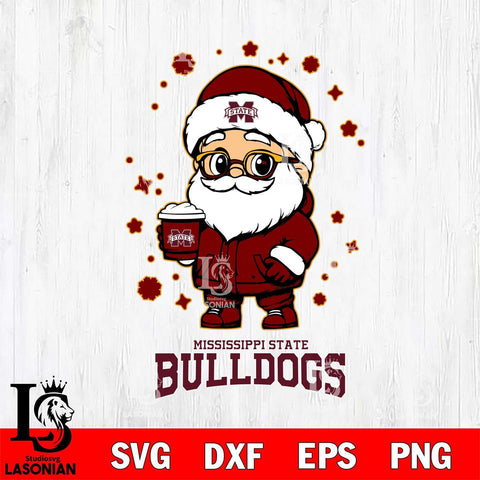 Mississippi State Bulldogs Santa Claus Coffe Svg dxf eps png pdf file,NCAA svg,Digital Download,Cricut file