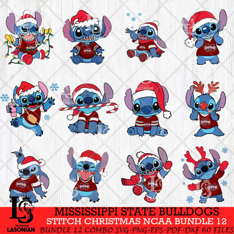 Mississippi State Bulldogs Stitch Christmas NCAA Bundle 12 Svg Eps Dxf Png File, Digital Download, Instant Download