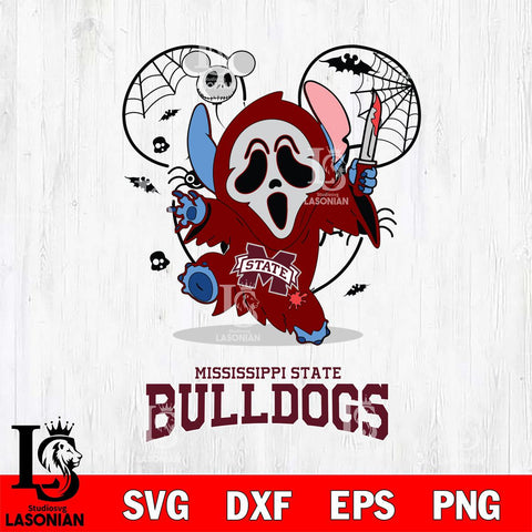 Mississippi State Bulldogs Stitch Ghost Face Halloween 2 Svg Eps Dxf Png File, Digital Download, Instant Download