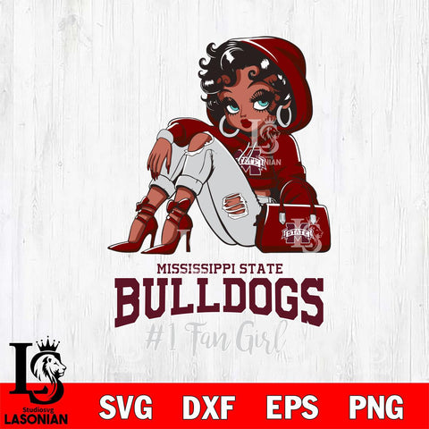 Mississippi State Bulldogs #1 beauty Black Fan Girl, Svg Eps Dxf Png File, Digital Download