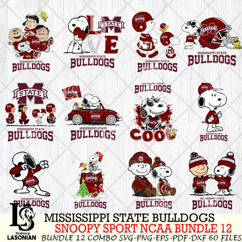 Mississippi State Bulldogs  Snoopy NCAA Bundle 12 SVG Svg Eps Dxf Png File, Digital Download