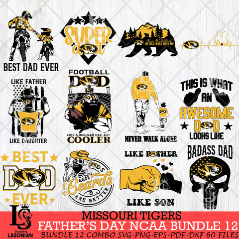 Missouri Tigers Fathers Day NCAA Bundle 12 Svg Eps Dxf Png File, Digital Download, Instant Download