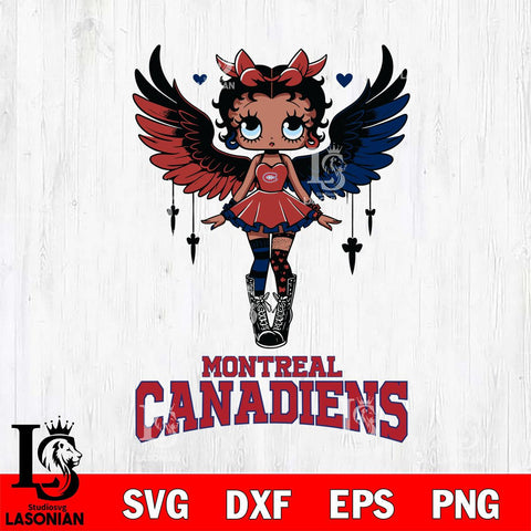 Montreal Canadiens Anglel Black Fan Girl Betty Boop, Svg Eps Dxf Png File, Digital Download