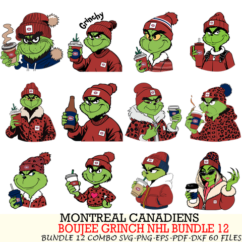 Montreal Canadiens  Boujee Grinch NHL Bundle 12 SVG Eps Dxf Png File, Digital Download, Instant Download