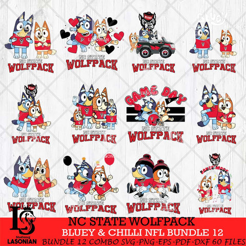 NC State Wolfpack Bluey & Bingo Bundle 12 SVG Svg Eps Dxf Png File, Bundle NCAA svg, Digital Download, Instant Download