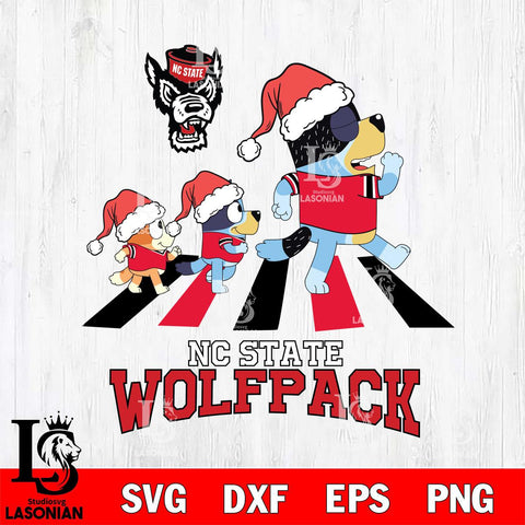 NC State Wolfpack Christmas Family Bluey Walking Cut Files,Bluey Cricut,Christmas Svg , Bluey svg , Digital Download, dxf eps png pdf file