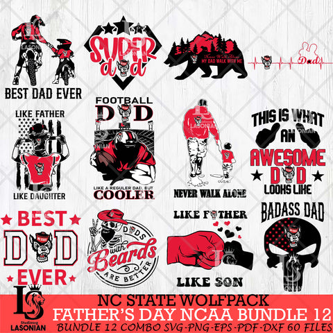 NC State Wolfpack Fathers Day NCAA Bundle 12 Svg Eps Dxf Png File, Digital Download, Instant Download