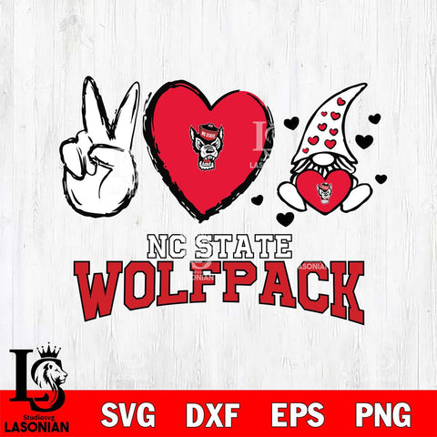 NC State Wolfpack Gnomes Peace & Love Svg Eps Dxf Png File, Digital Download, Instant Download