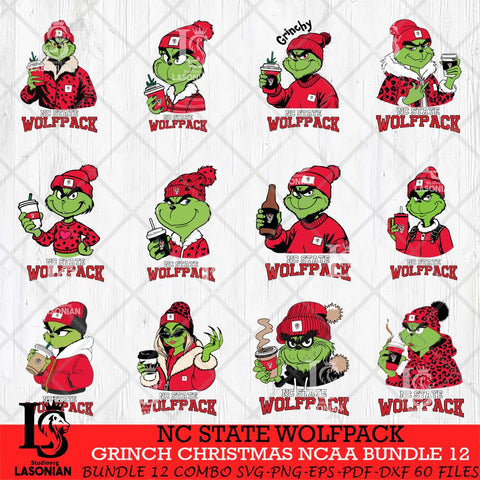 NC State Wolfpack Grinch Christmas NCAA Bundle 12 Svg Eps Dxf Png File,Cricut files, Digital Download, Instant Download