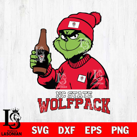 NC State Wolfpack Grinch Drinking Beer Christmas Cut Files Cricut, Svg Dxf Eps Png file, Digital download , Silhouette