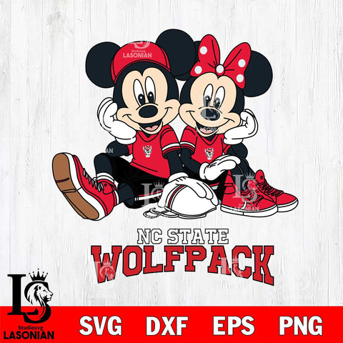 NC State Wolfpack Mickey Minnie Mouse Football Sit Svg Eps Dxf Png File, NCAA svg , File Cut , Digital Download , Instant Download, Cut Svg Files