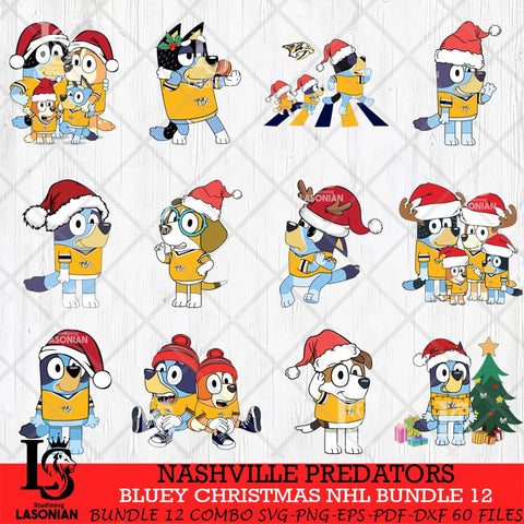 Nashville Predators Bluey Christmas NHL Bundle 12 Svg Eps Dxf Png File, Digital Download, Instant Download